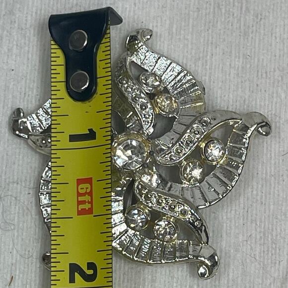Star Clear Rhinestone Silver Tone Brooch 2" Vtg Unsigned - Picture 3 of 3